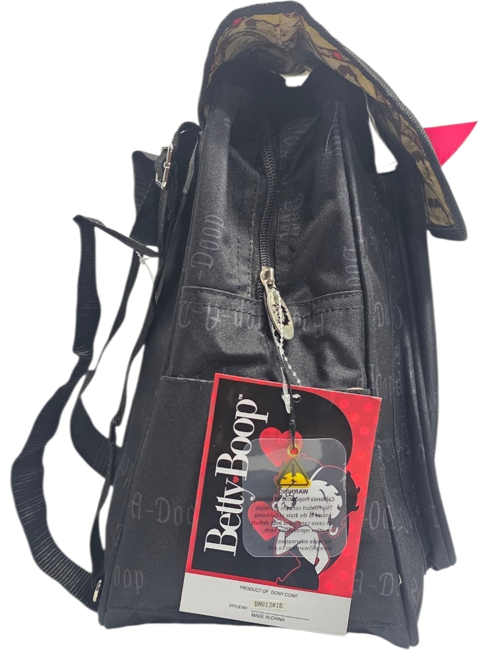 Betty Boop Boop-Oop-A-Doop Black Backpack Pink Bow Logo Print NWT - Picture 11 of 12